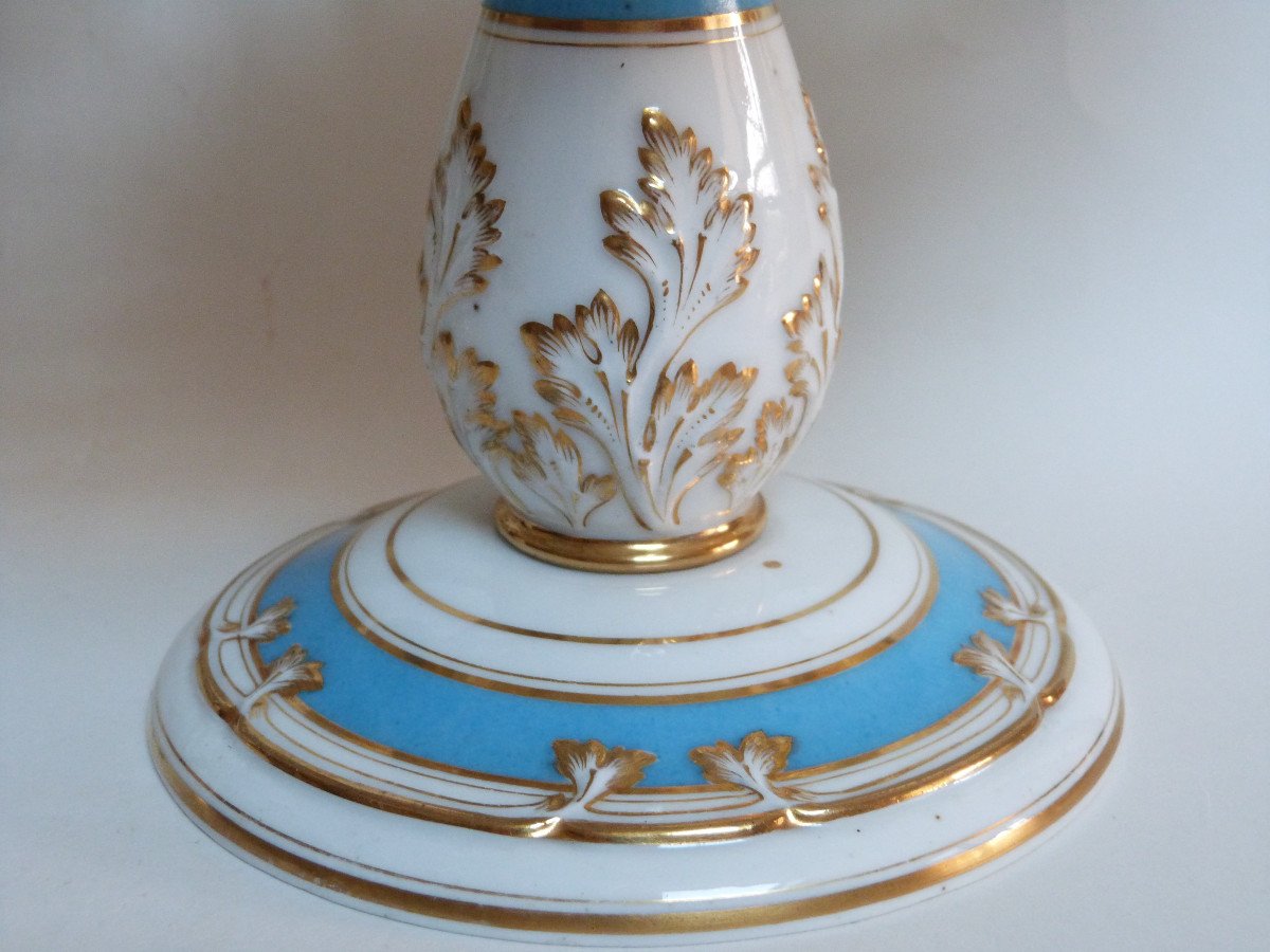 Rare Paire De Coupes Porcelaine De Paris Eugène Rousseau Bleu Céleste Et Or -photo-1