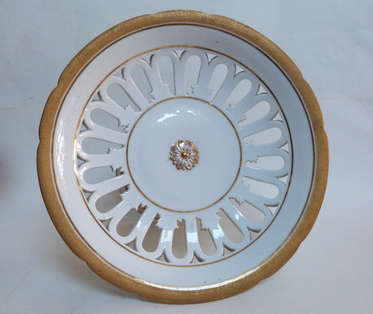 Rare Paire De Coupes Porcelaine De Paris Eugène Rousseau Bleu Céleste Et Or -photo-4