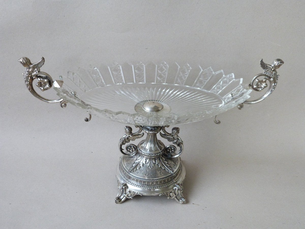 Large Centerpiece Planter Sterling Silver And Crystal Cherub Decor-photo-2