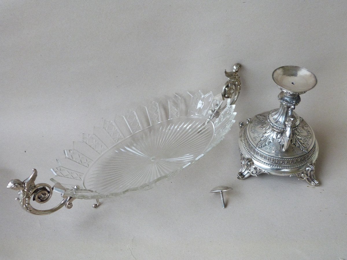 Large Centerpiece Planter Sterling Silver And Crystal Cherub Decor-photo-5