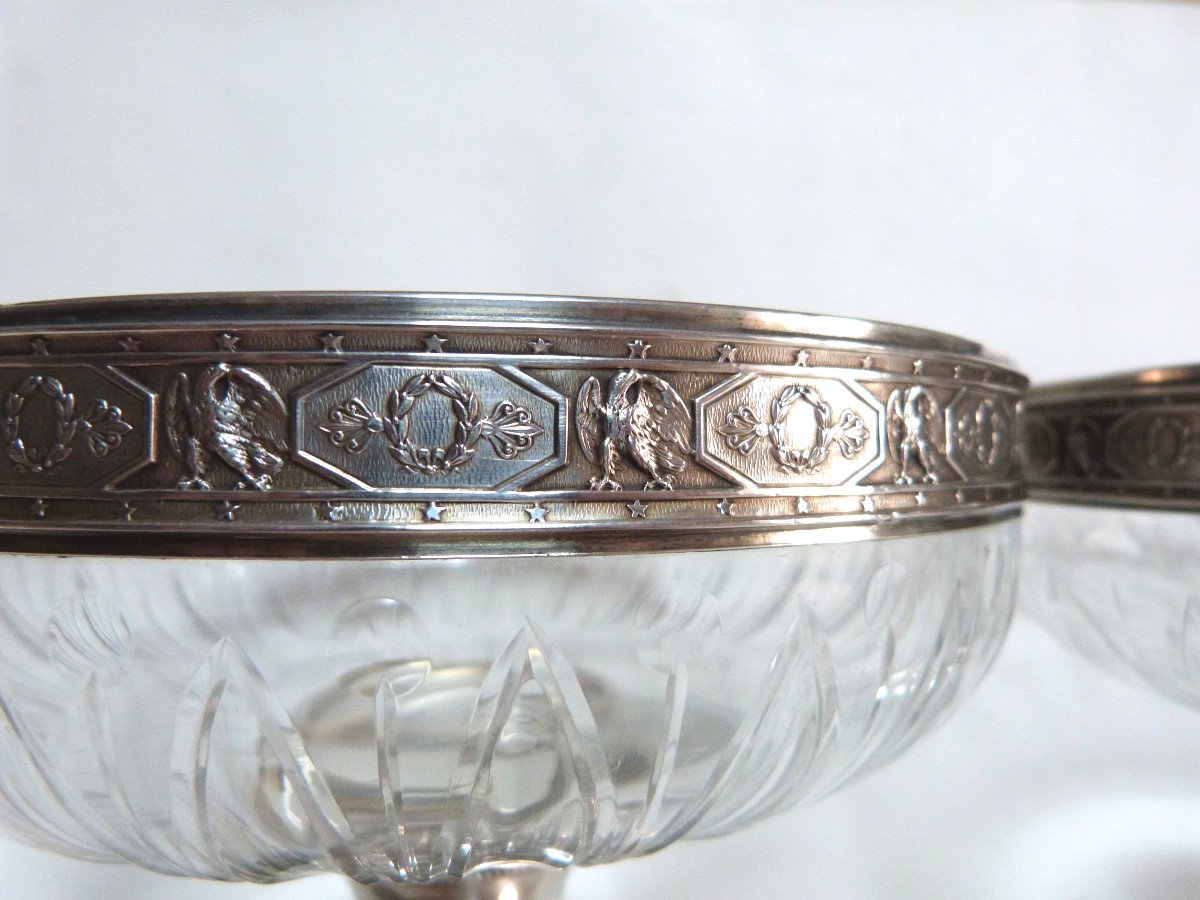 Paire De Coupes En Cristal Et Argent Massif Style Empire Forgelot Orfèvre-photo-4