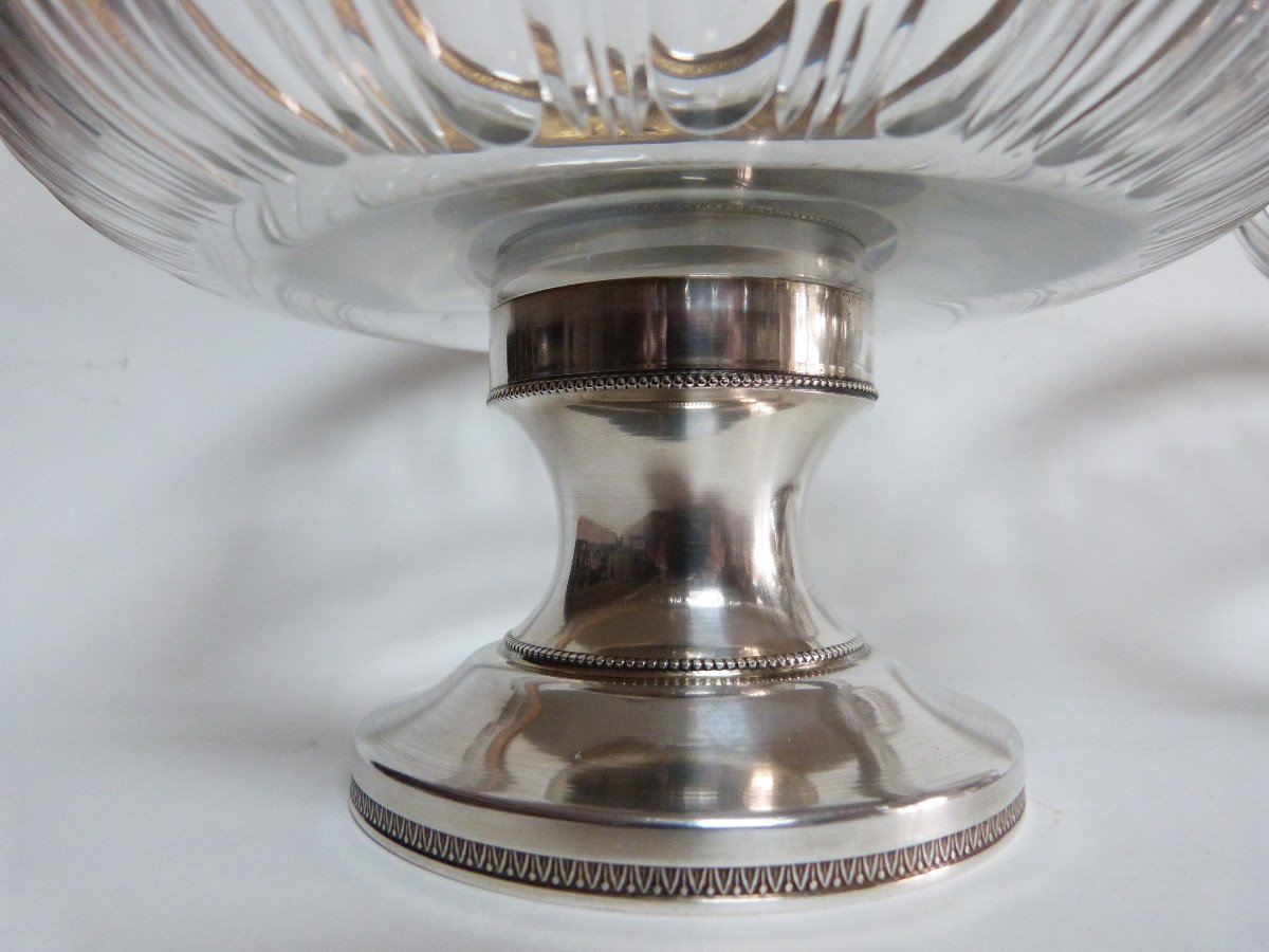 Paire De Coupes En Cristal Et Argent Massif Style Empire Forgelot Orfèvre-photo-1