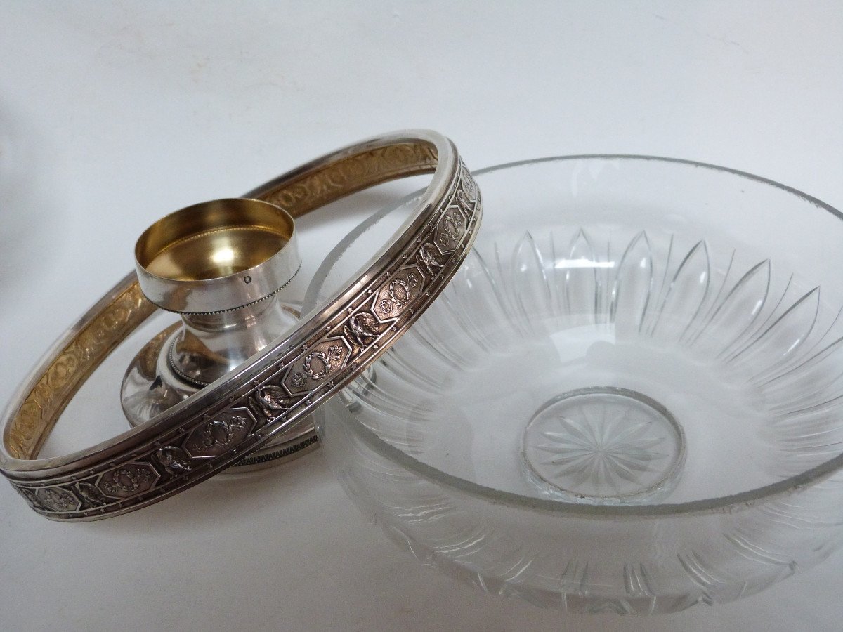 Paire De Coupes En Cristal Et Argent Massif Style Empire Forgelot Orfèvre-photo-8