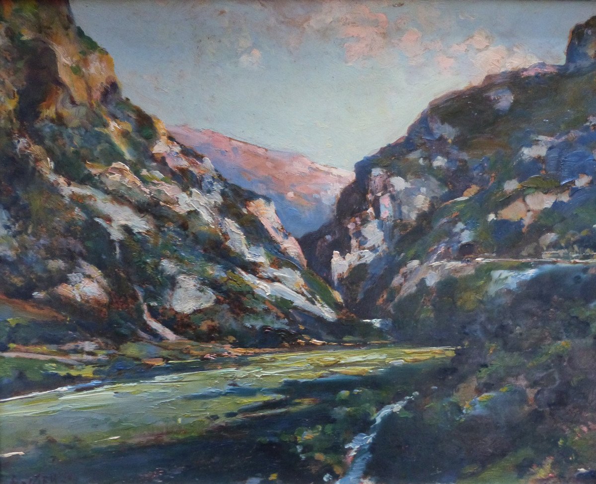 Jules Izier Oil On Panel Landscape Vercors Petits Goulets Frame Montparnasse -photo-2