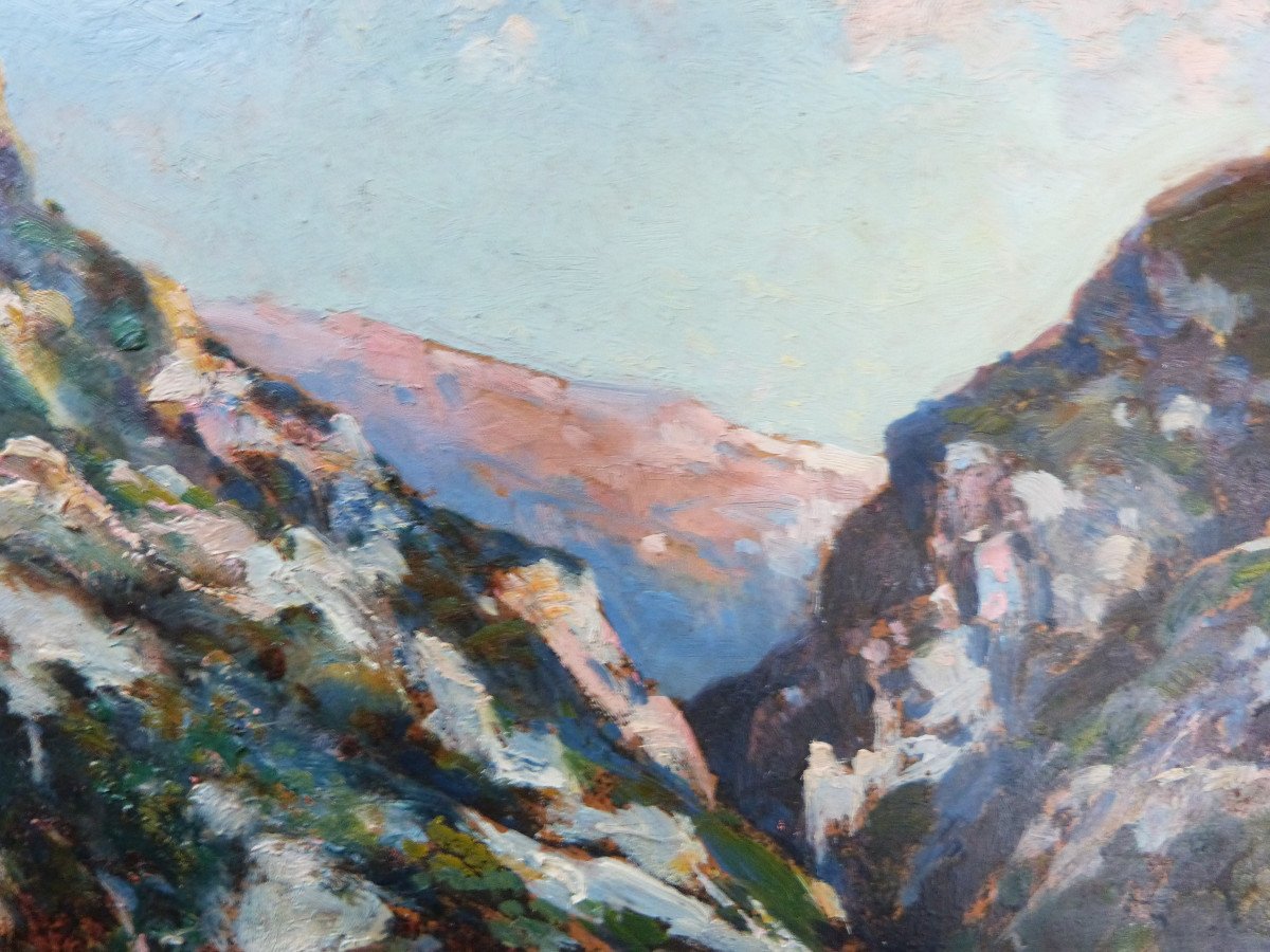 Jules Izier Oil On Panel Landscape Vercors Petits Goulets Frame Montparnasse -photo-3