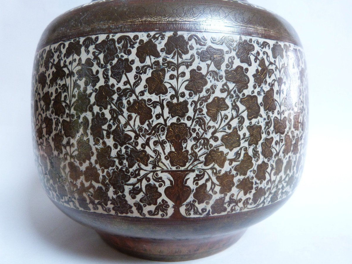 Inde XIX Eme Vase Pot Couvert En Bronze et Email -photo-2