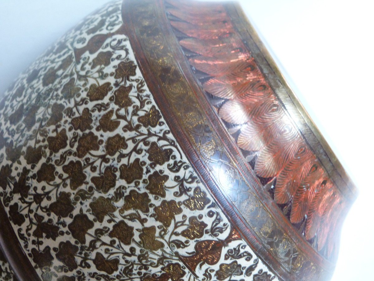 Inde XIX Eme Vase Pot Couvert En Bronze et Email -photo-3