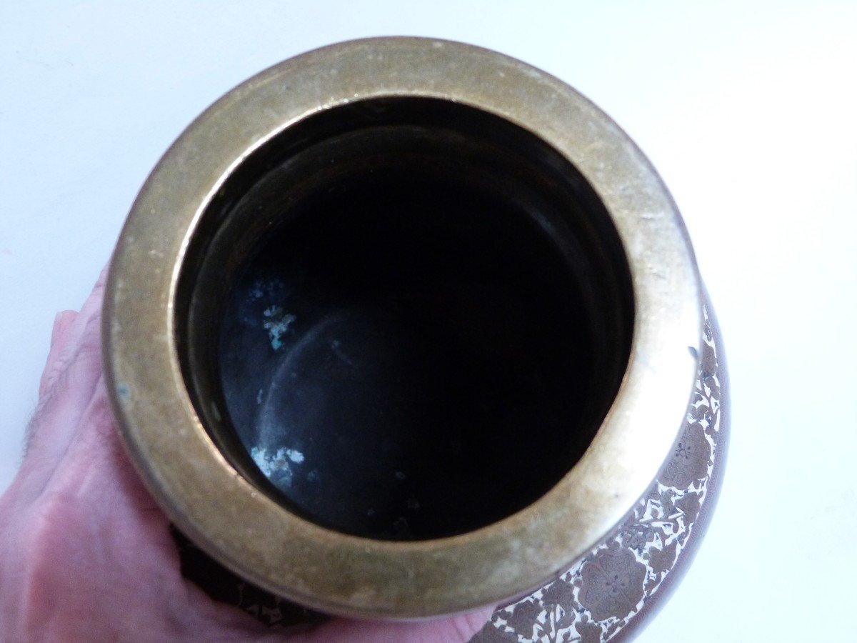 Inde XIX Eme Vase Pot Couvert En Bronze et Email -photo-8