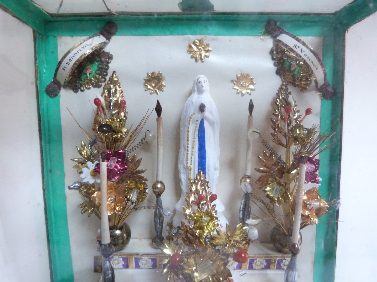 Reliquaire Autel Chapelle Miniature Travail Conventuel Vierge Marie  XIXeme -photo-2
