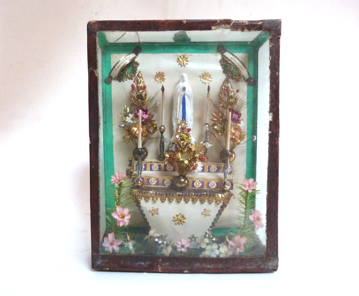 Reliquaire Autel Chapelle Miniature Travail Conventuel Vierge Marie  XIXeme 