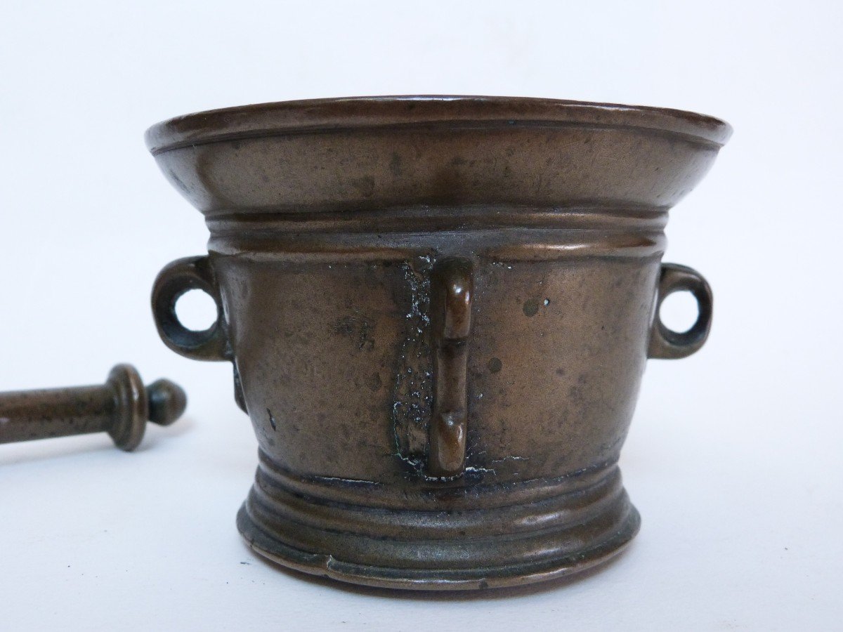 Mortar And Pestle In Bronze 17th Century Beautiful Old Patina -photo-1