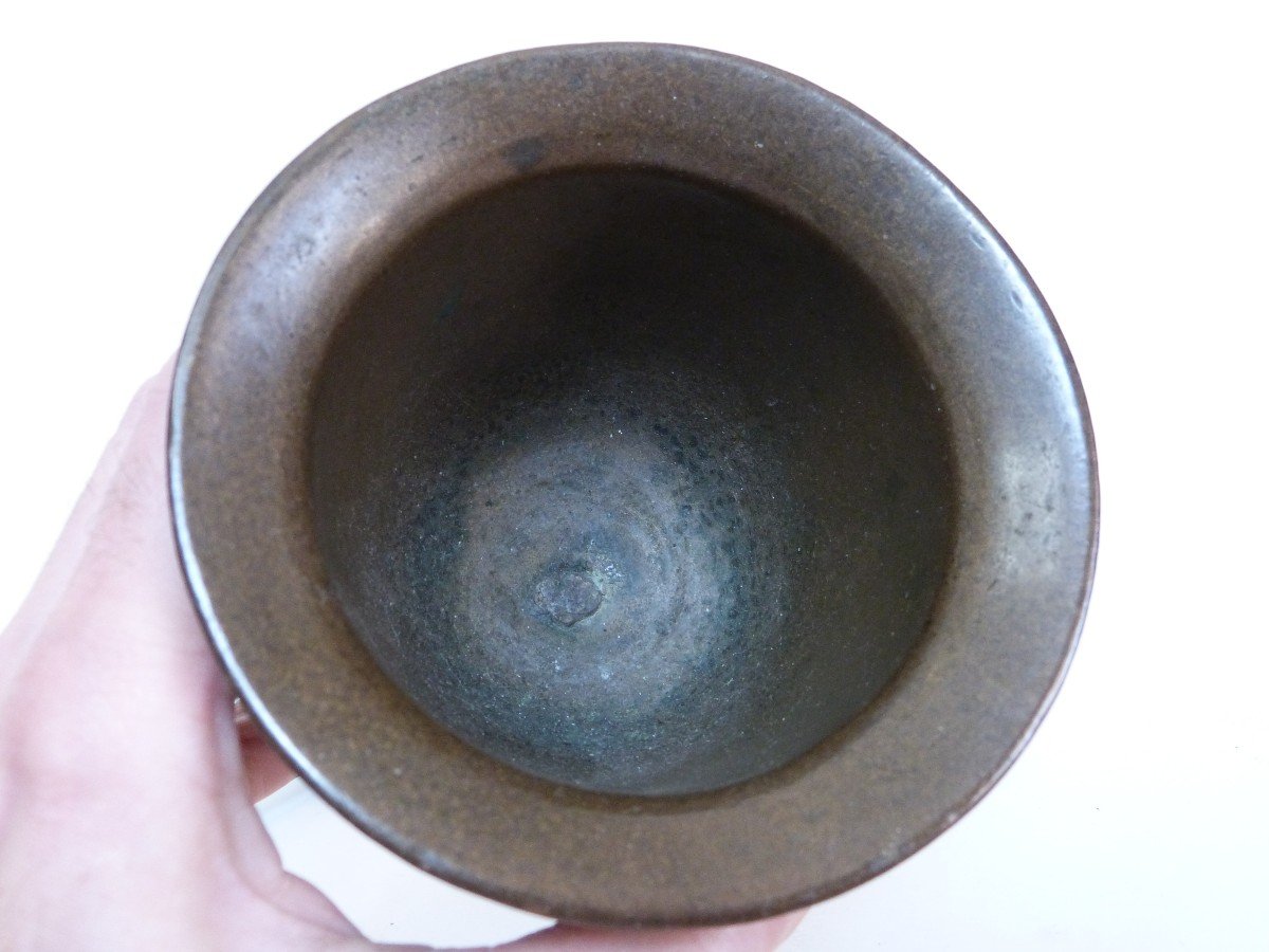 Mortar And Pestle In Bronze 17th Century Beautiful Old Patina -photo-3