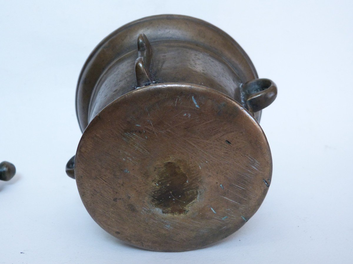 Mortar And Pestle In Bronze 17th Century Beautiful Old Patina -photo-4