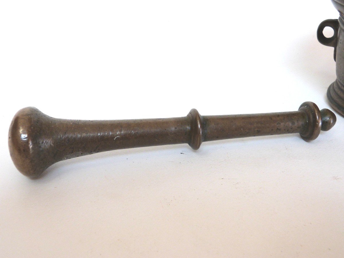 Mortar And Pestle In Bronze 17th Century Beautiful Old Patina -photo-5