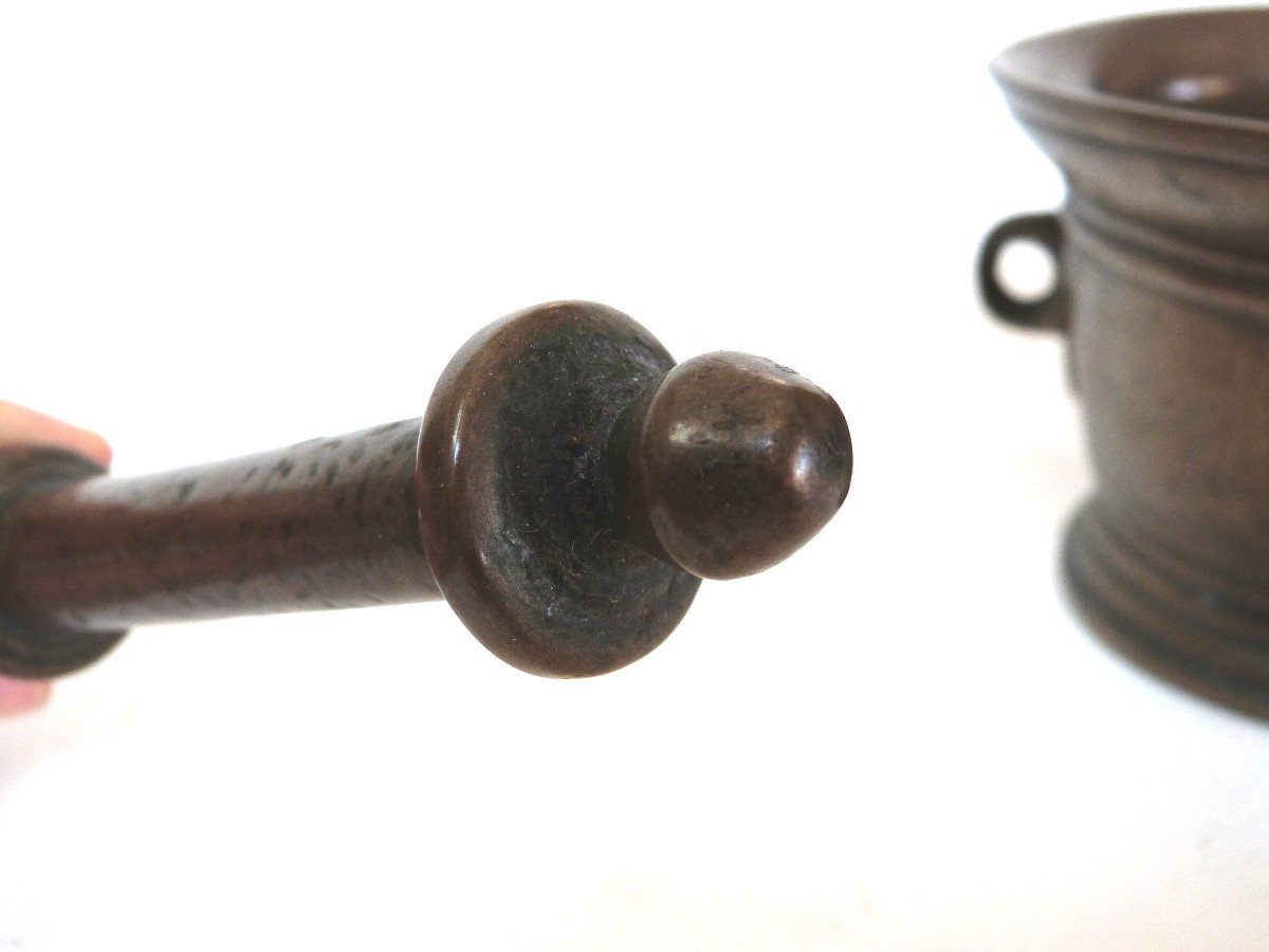 Mortar And Pestle In Bronze 17th Century Beautiful Old Patina -photo-8