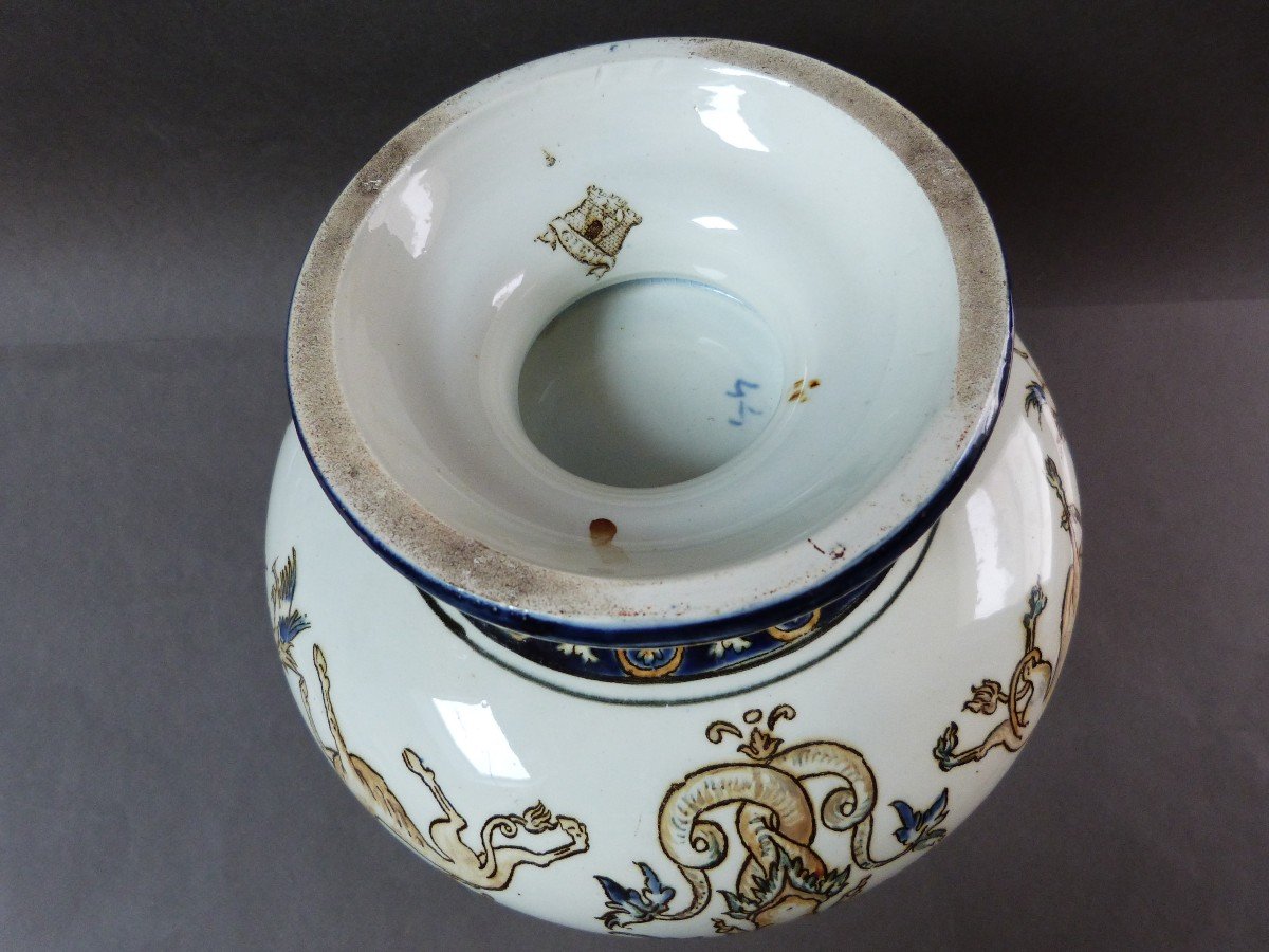 Gien Cache Pot Planter Barbotine 19th Century Model With Chimeras Italian Renaissance-photo-7