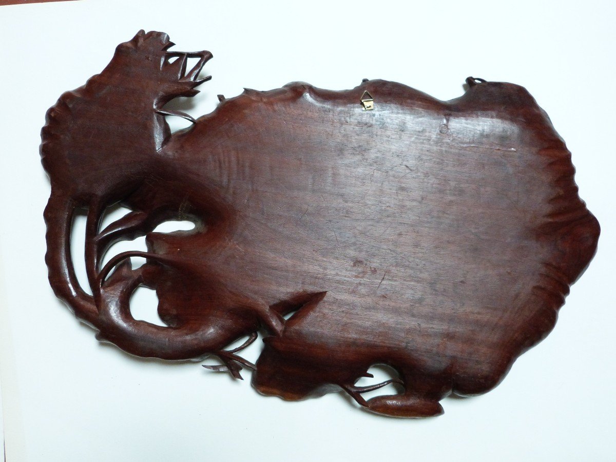 Carved Wood Tray Japan 19th Century Lotus Leaf And Frog -photo-5