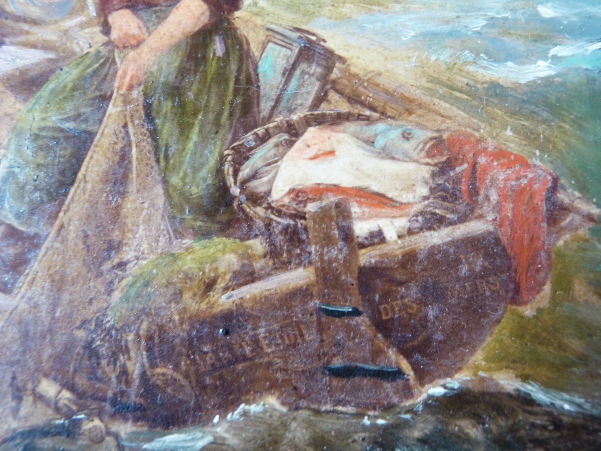 Georges Haquette d'Après Huile Sur Panneau Pêcheurs En Mer XIXeme-photo-3