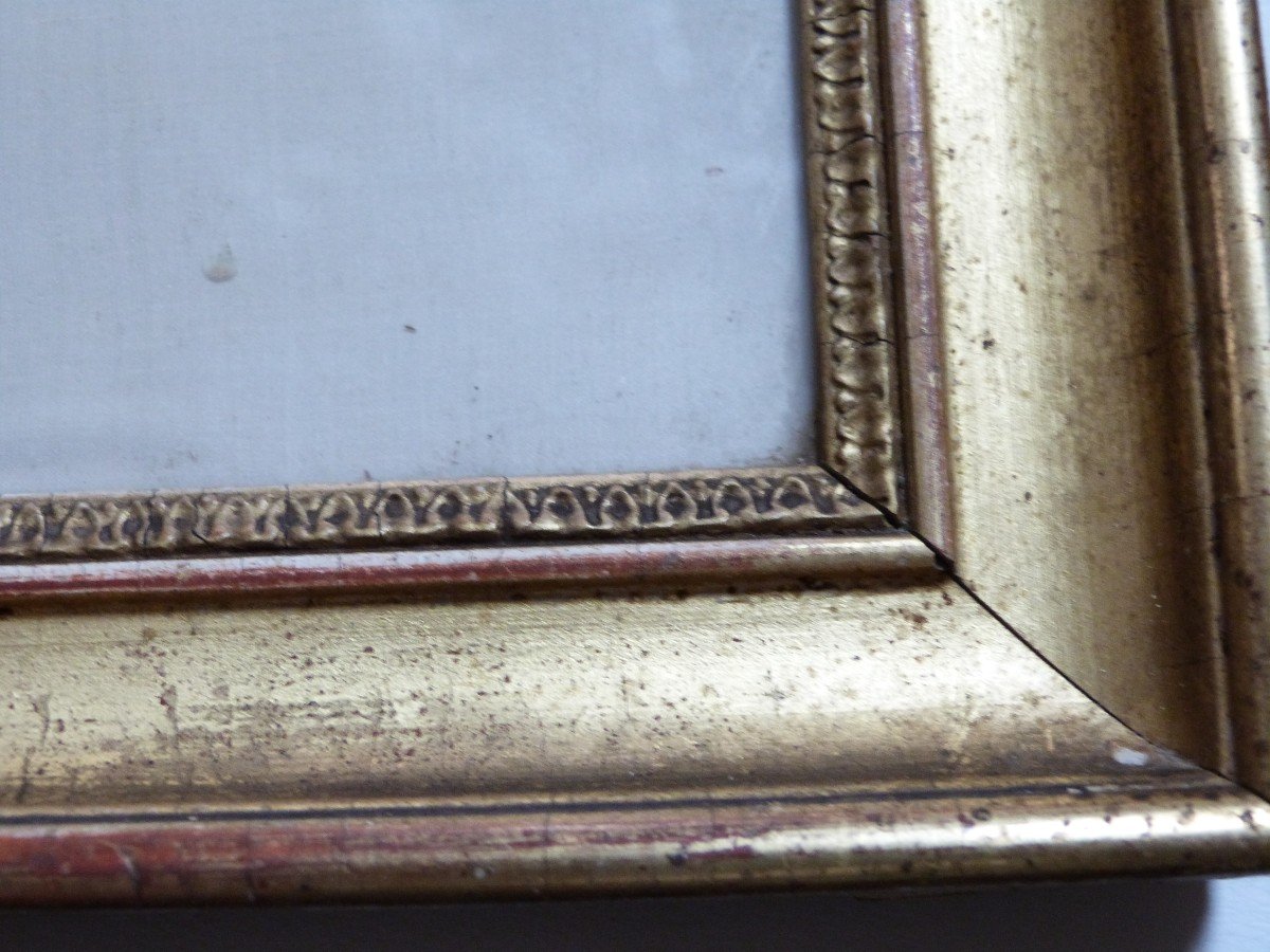 Embroidery On Silk Restoration Period 19th Century Original Golden Frame Basket Of Flowers -photo-5