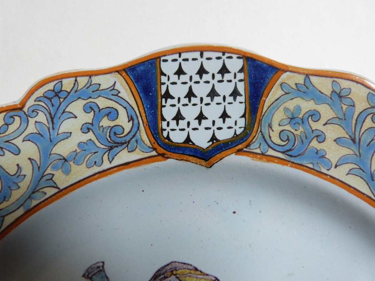 Earthenware Plate From Quimper Porquier Beautiful 19th Century Ménétriers Decor-photo-3