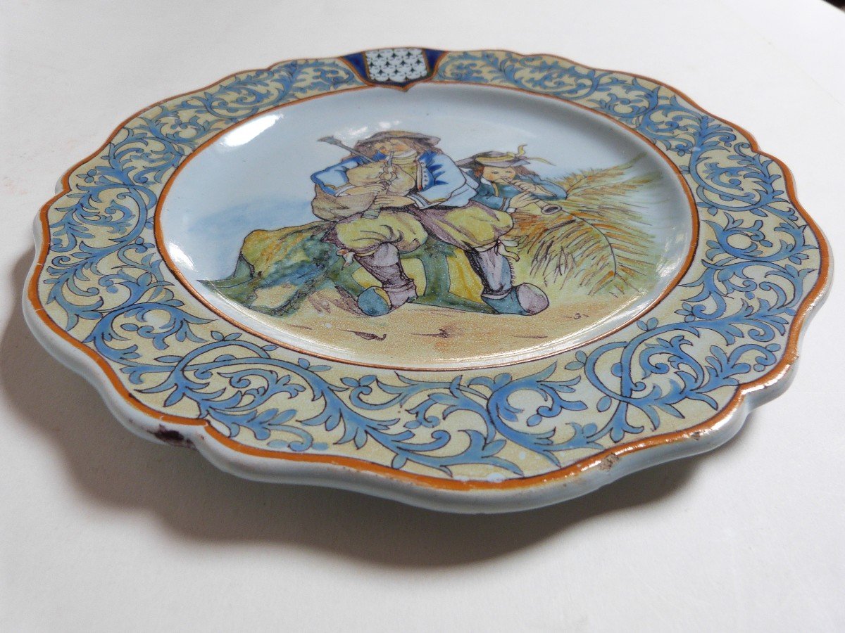 Earthenware Plate From Quimper Porquier Beautiful 19th Century Ménétriers Decor-photo-4