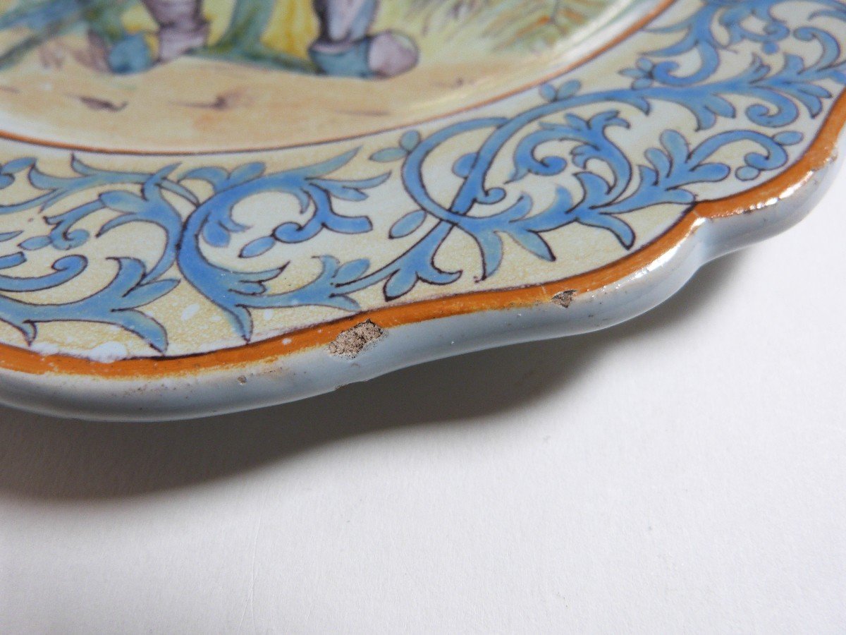 Earthenware Plate From Quimper Porquier Beautiful 19th Century Ménétriers Decor-photo-1