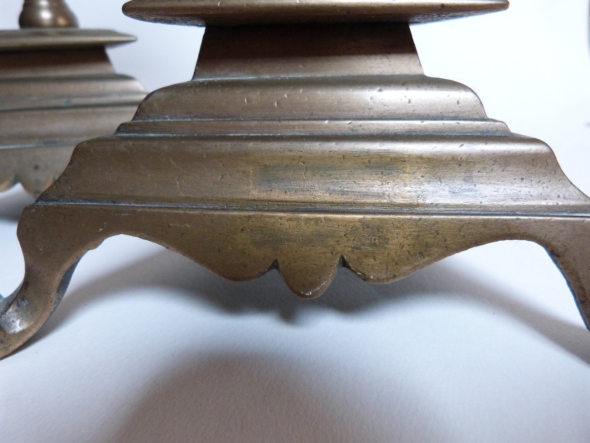 Pair Of Tripod Candlesticks XVIIth Louis XIV Period Beautiful Old Patina-photo-3