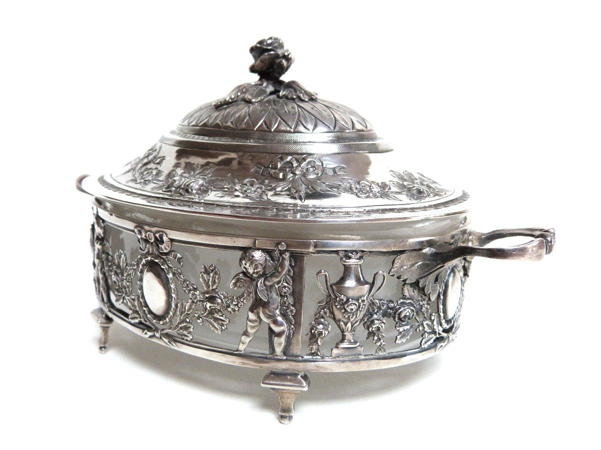 Sugar Bowl In Sterling Silver Minerva Léon Lapar Goldsmith Louis XVI Decor Cherubs Garland-photo-4