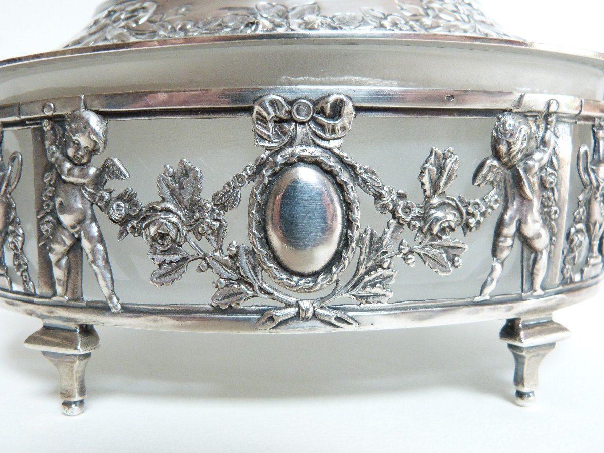 Sugar Bowl In Sterling Silver Minerva Léon Lapar Goldsmith Louis XVI Decor Cherubs Garland-photo-1
