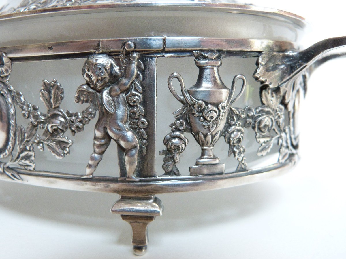 Sugar Bowl In Sterling Silver Minerva Léon Lapar Goldsmith Louis XVI Decor Cherubs Garland-photo-2