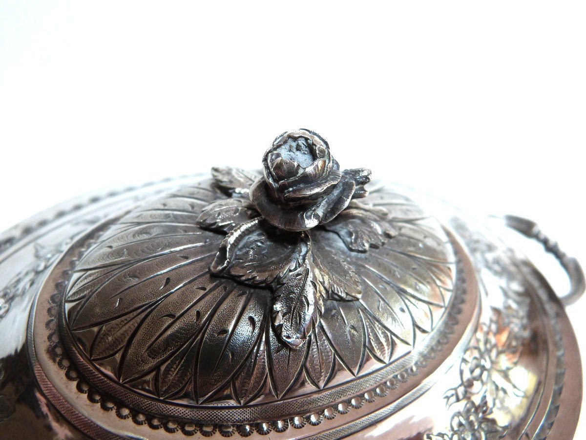 Sugar Bowl In Sterling Silver Minerva Léon Lapar Goldsmith Louis XVI Decor Cherubs Garland-photo-3