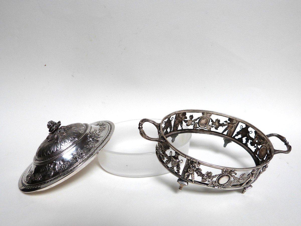 Sugar Bowl In Sterling Silver Minerva Léon Lapar Goldsmith Louis XVI Decor Cherubs Garland-photo-4
