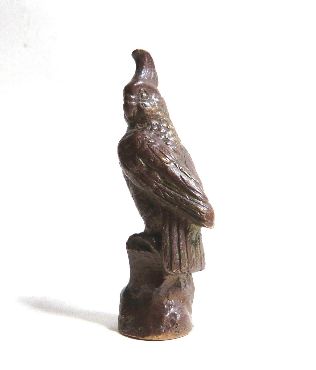 Perroquet Cacatoès Sculpture En Bronze Patine Médaille Cachet 