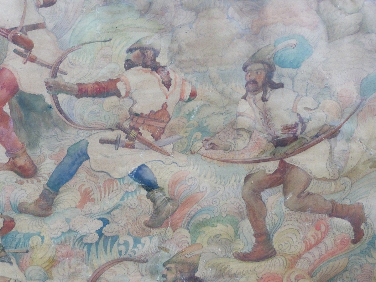 Nemethy 1939 Hungarian School Drawing Preparatory Study Hunting Scene -photo-2