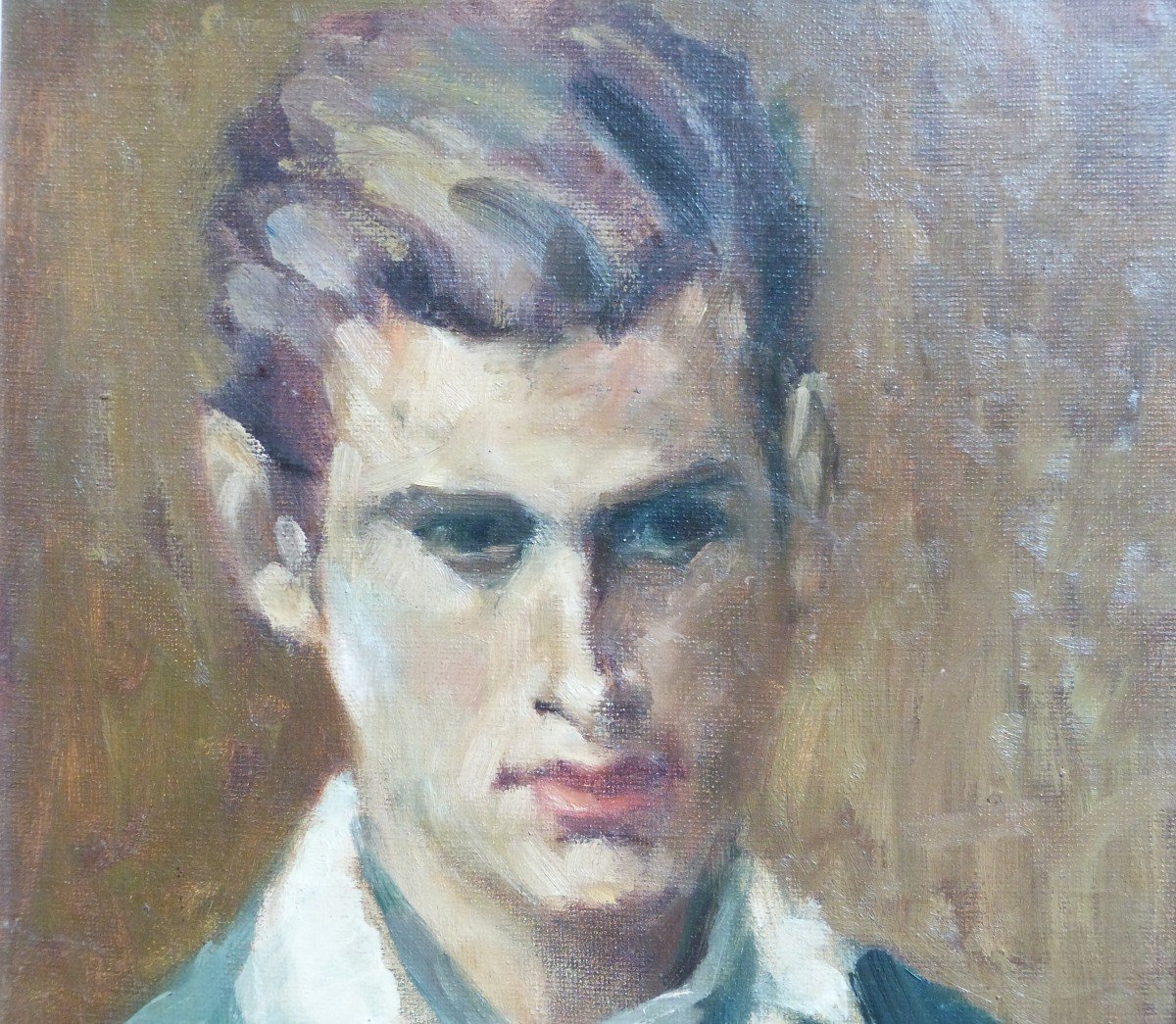 Portrait Of Young Man Oil On Panel Signed Stevens 1957-photo-3