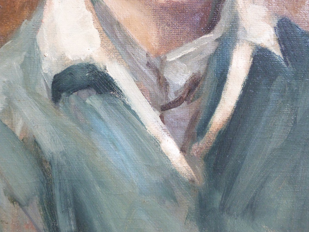 Portrait Of Young Man Oil On Panel Signed Stevens 1957-photo-3