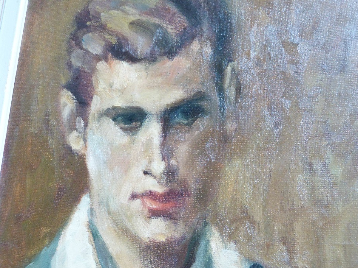Portrait Of Young Man Oil On Panel Signed Stevens 1957-photo-4