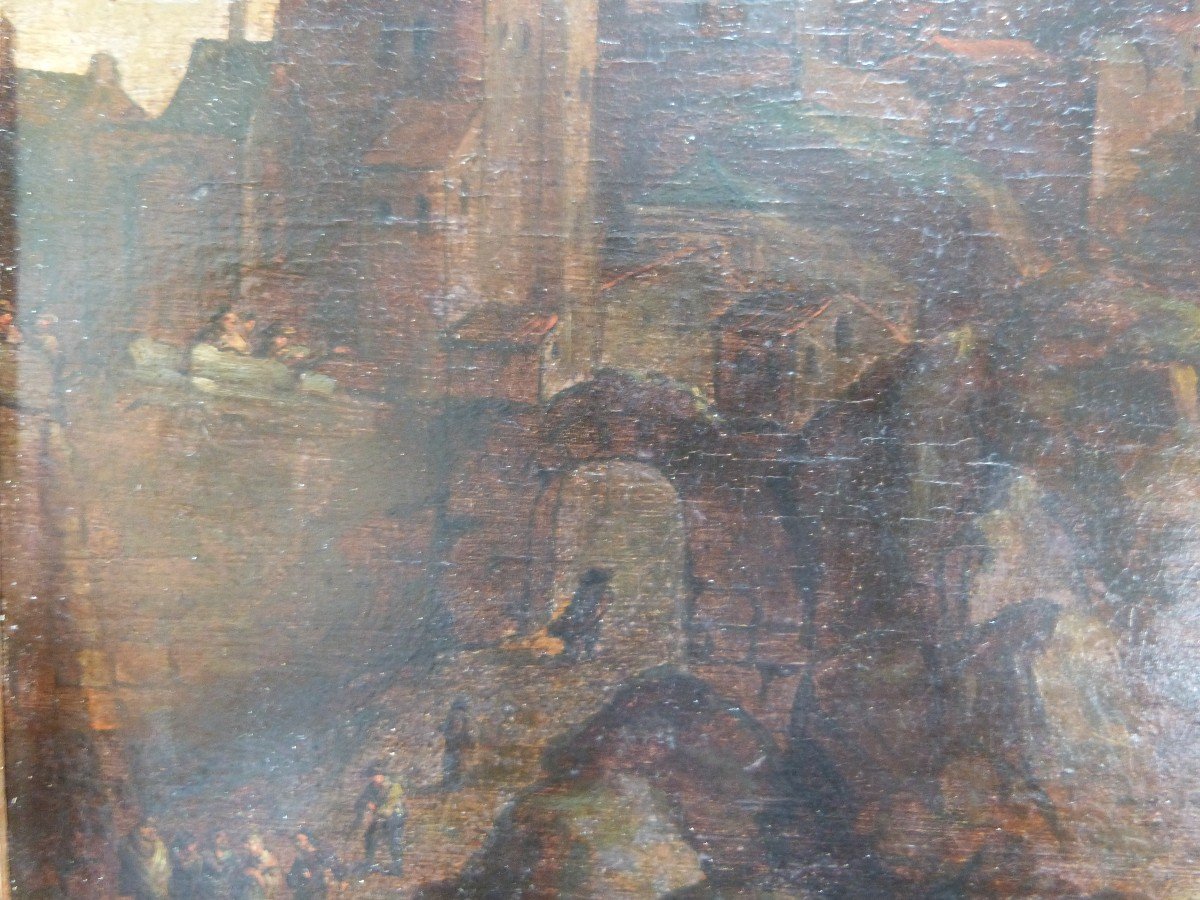 Scène De Tempête Peinture Sur Panneau XVIIIeme Marine Naufrage-photo-5