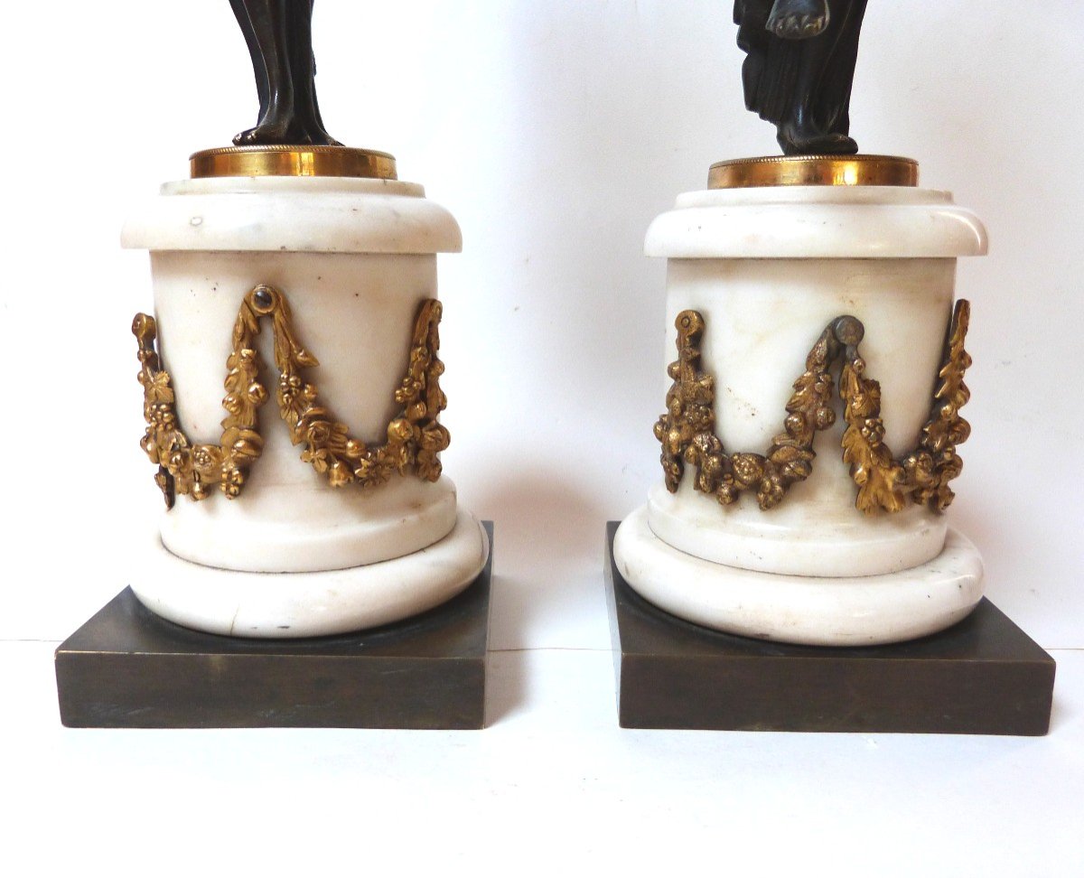 Pair Of Bronze Candelabra Candlesticks, Louis XVI Period, Antique Draped Women -photo-4