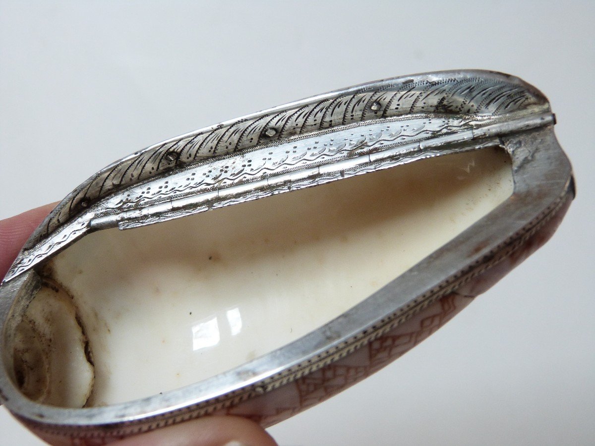 Tabatière Coquillage Et Argent Massif époque Empire Début XIXe Rare Oliva Porphyria-photo-4