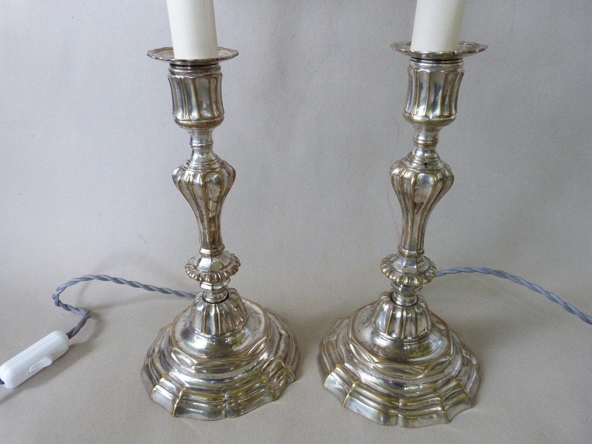 Pair Of 18th Century Electrified Silver Bronze Torches With Arms -photo-4