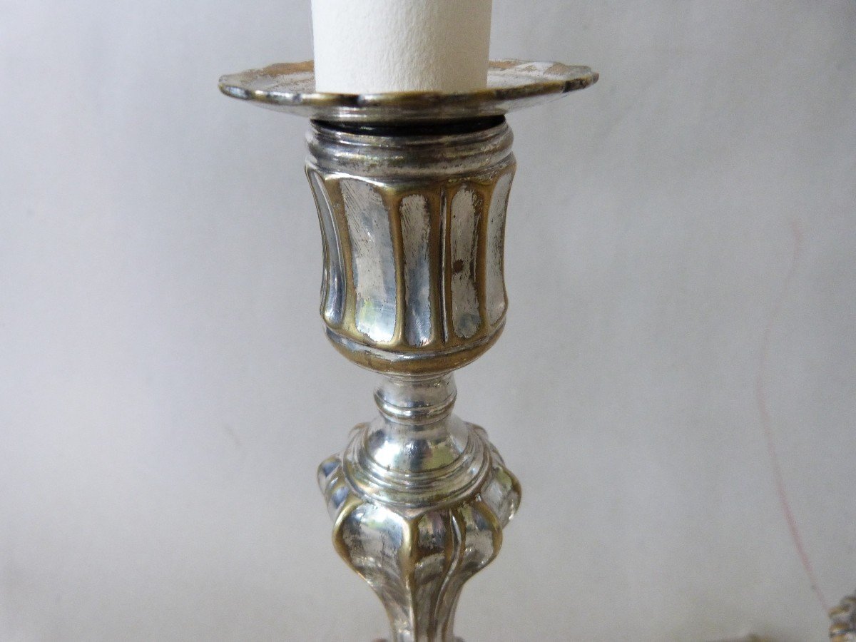 Pair Of 18th Century Electrified Silver Bronze Torches With Arms -photo-3