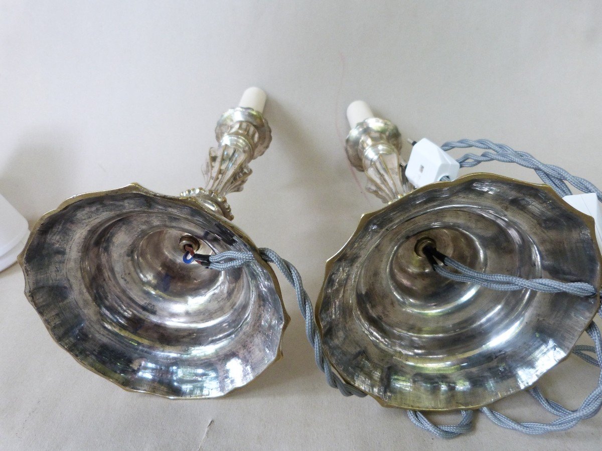 Pair Of 18th Century Electrified Silver Bronze Torches With Arms -photo-6