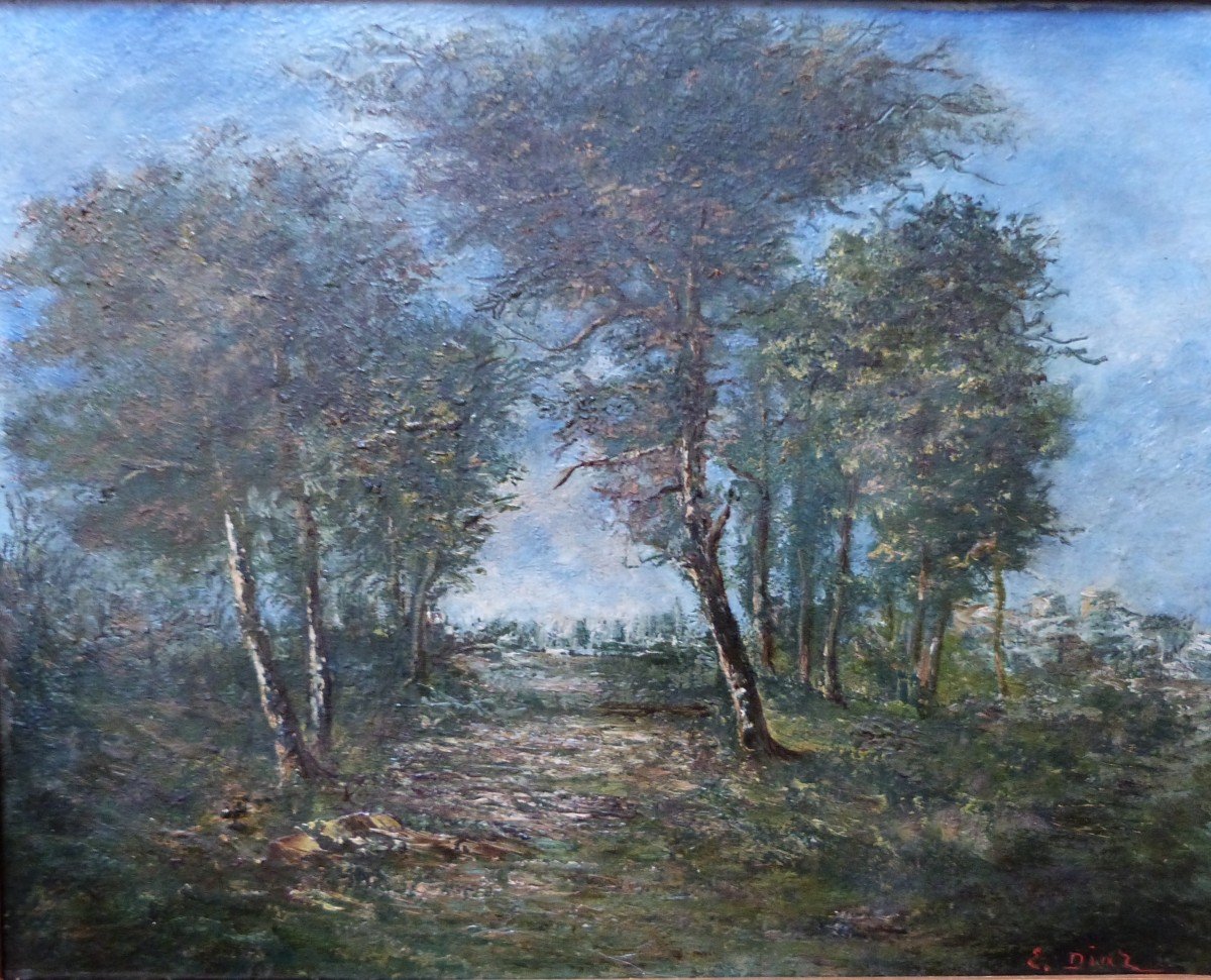Eugene Diaz De La Pena Oil On Canvas Landscape Bouquet Of Trees -photo-2