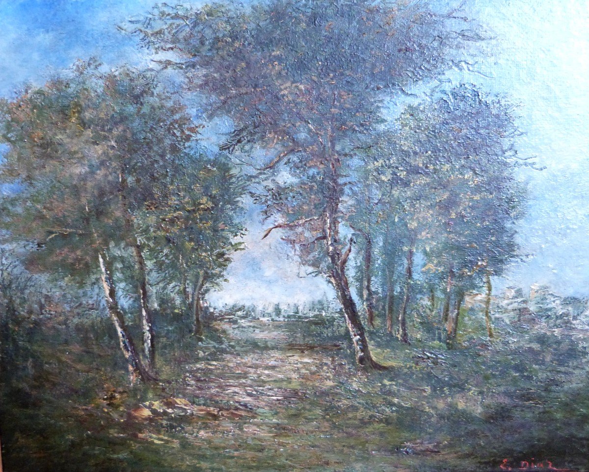 Eugene Diaz De La Pena Oil On Canvas Landscape Bouquet Of Trees -photo-3