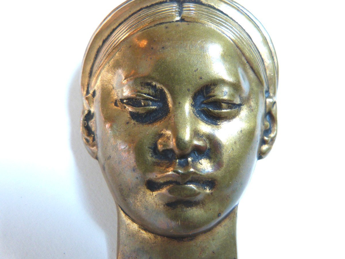 Emile Monier Art Deco Bronze Brooch Cambodian Woman's Head Colonial Exhibition 1931-photo-2