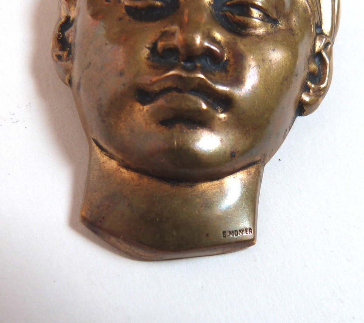 Emile Monier Art Deco Bronze Brooch Cambodian Woman's Head Colonial Exhibition 1931-photo-3