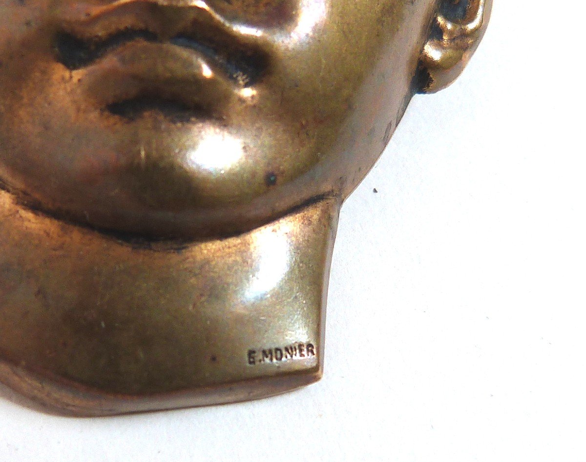 Emile Monier Art Deco Bronze Brooch Cambodian Woman's Head Colonial Exhibition 1931-photo-1