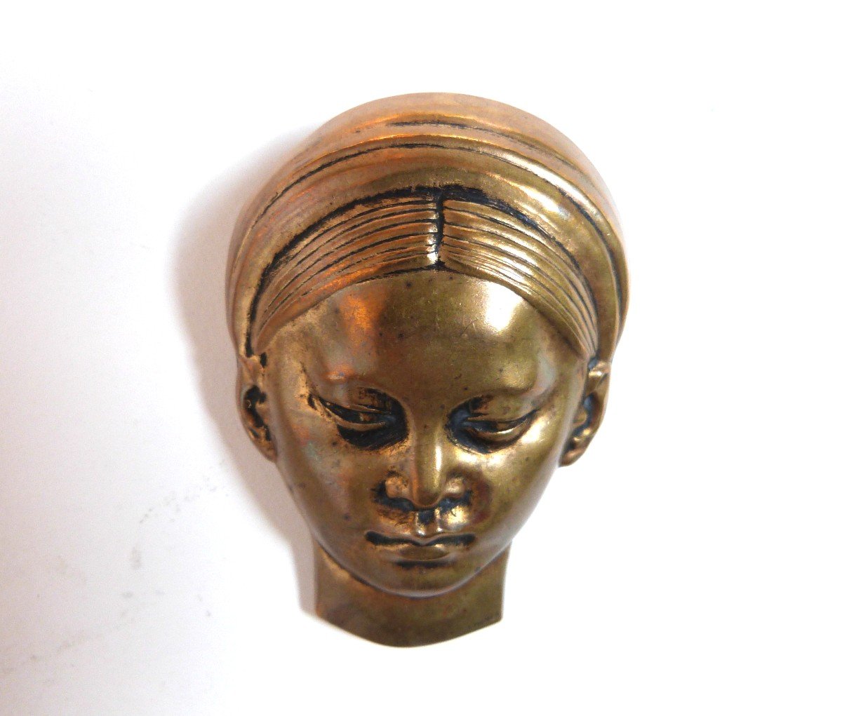 Emile Monier Art Deco Bronze Brooch Cambodian Woman's Head Colonial Exhibition 1931-photo-2