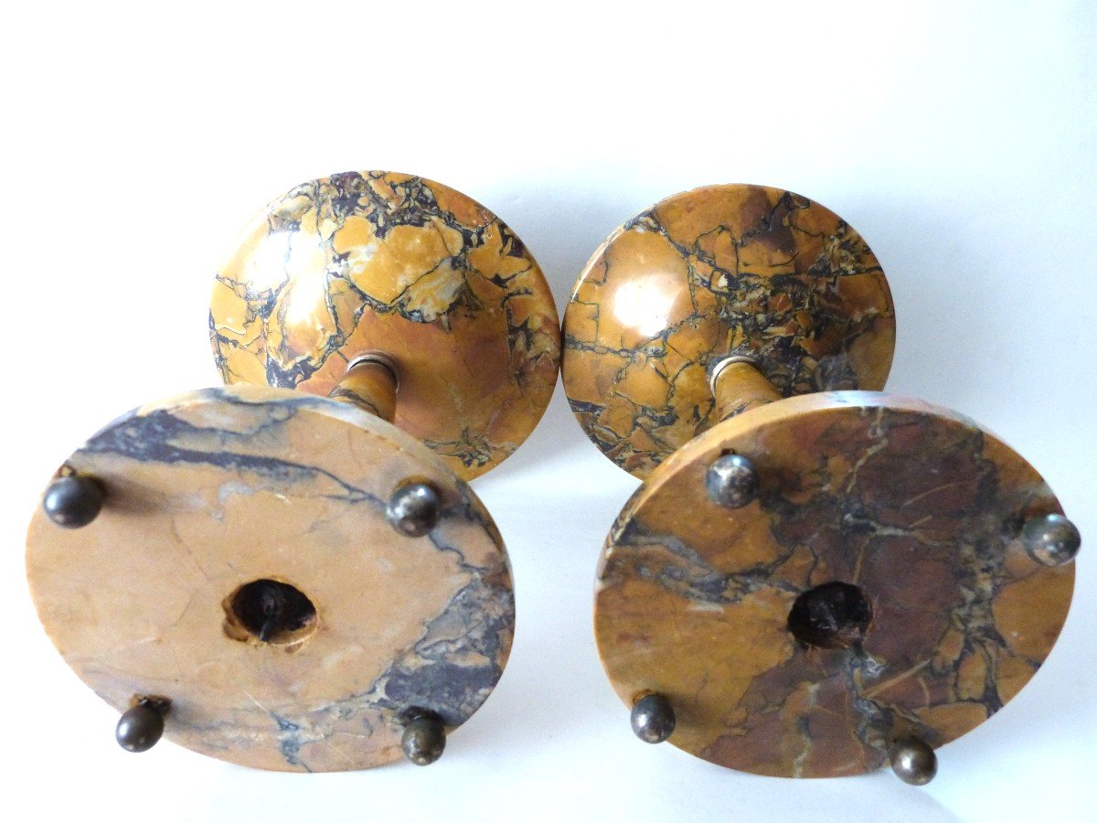 Paire De Coupes Cassolettes En Marbre Jaune De Sienne et bronze d'époque Art Déco-photo-5